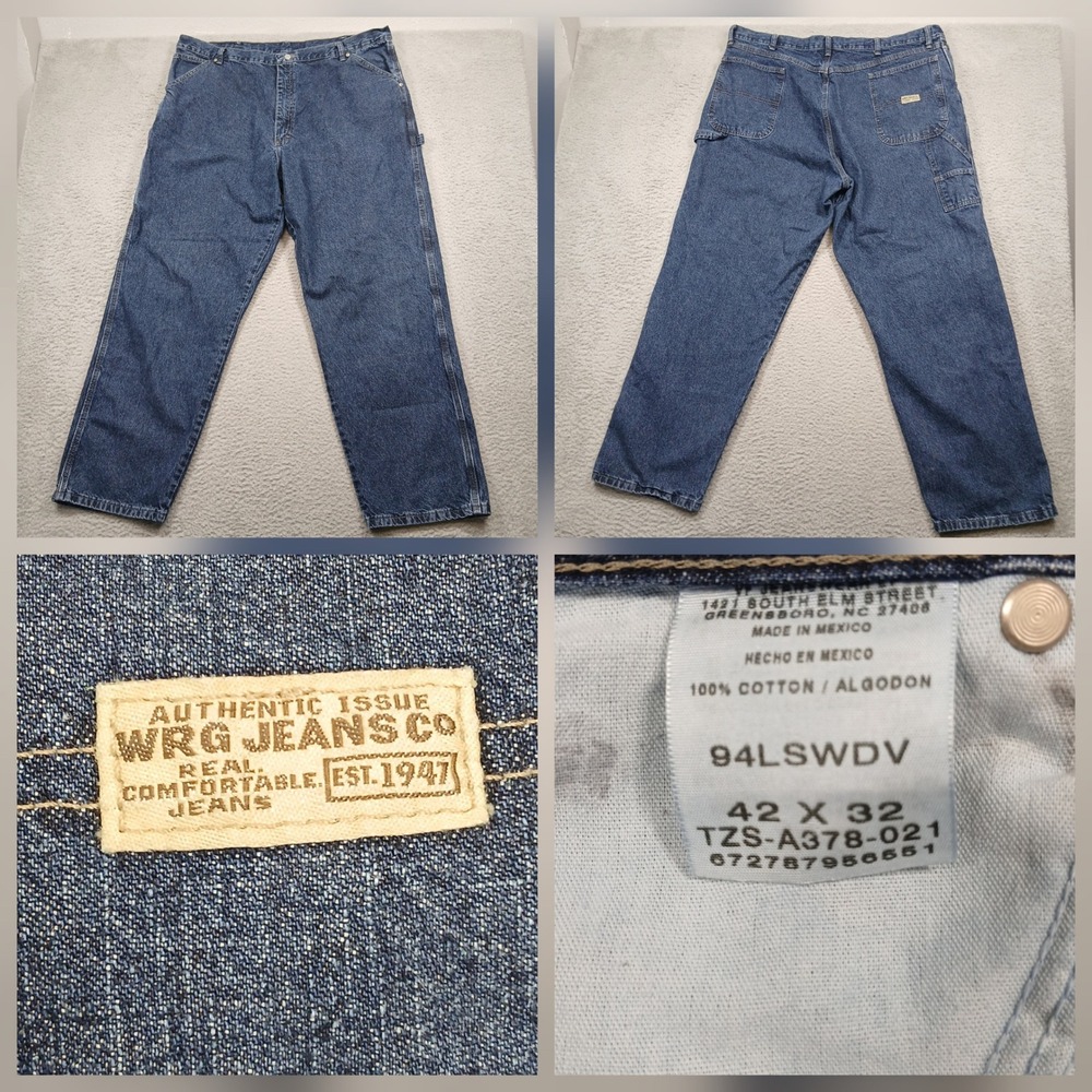 Wrangler Carpenter Jeans Men's 42x32 Blue Denim‎ Workwear Made in Mexico